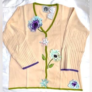 NWT NEW Storybook Knits “Poppy Fancy” Peach Tan Beige LS Sweater 2X